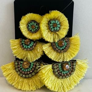 Lime green fringe tiered earrings